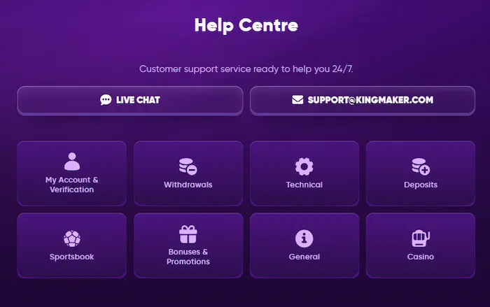 KingMaker Casino Australia support